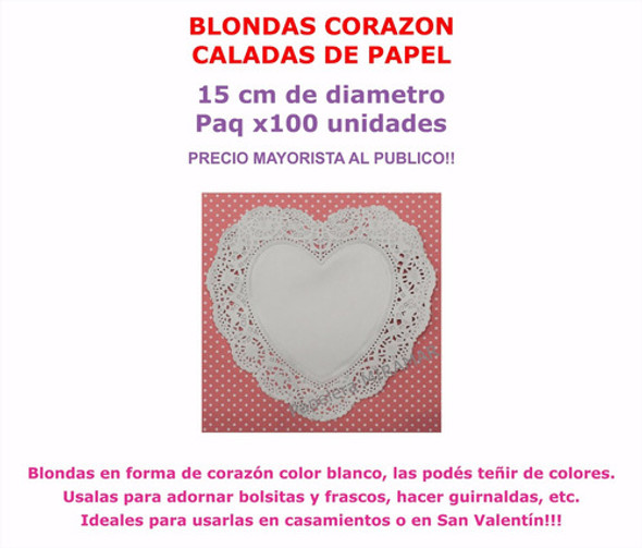 100 Blondas Papel Corazon 15cm P/deco - Papelera Miramar 1 100 Blondas Papel Corazon 15cm P/deco - Papelera Miramar 1
