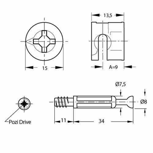 Conjunto Minifix Para Placa 18mm X 100 Unidades Eurohard 1