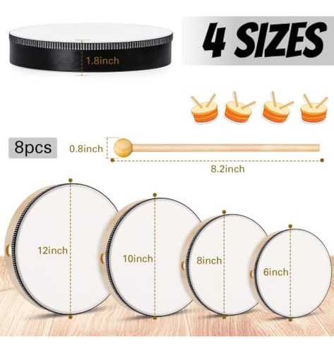 16 Tambores De Mano Para Niños, Tambor De Marco De 1