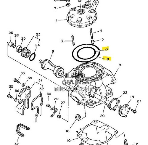 Oring X2 Tapa Cilindro Wr250 Original Yamaha 0