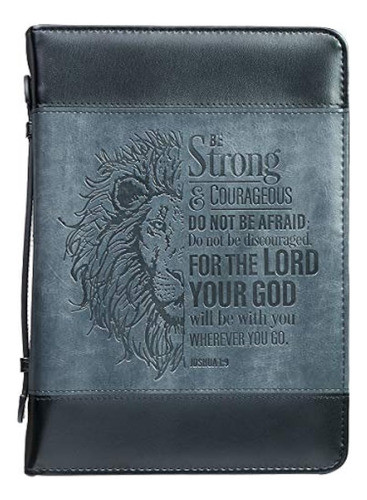 Be Strong Lion Funda Bíblica Negra En Dos Tonos - Joshua 1: 0