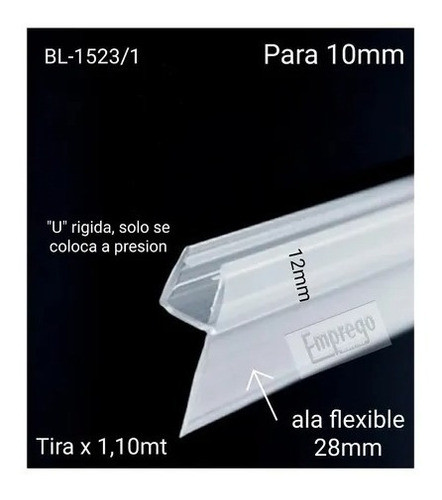 Burlete Mampara/vidrio/blindex/puerta 10mm-ala 28mm(2,20) 0