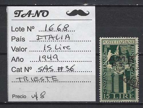 Lote1668 Italia 15 Liras 1949 Sas# 36 Trieste 1