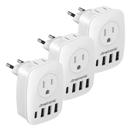 [paquete De 3] Adaptador De Enchufe De Viaje Europeo, Adapta 0