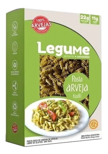 Pasta Seca De Arveja Fusilli Fideos Legume Caja X 284 Gr 0