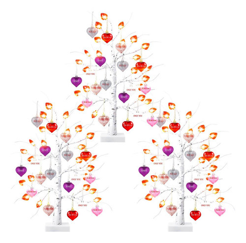 Paquete 3 Árboles Abedul Con Luces Led, Árbol Abedul Mesa 54 0