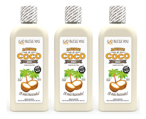 Aceite De Coco God Bless You - Neutro/rbd 125ml Pack X3uni 1 Aceite De Coco God Bless You - Neutro/rbd 125ml Pack X3uni 1