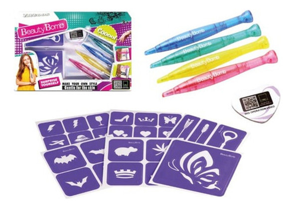Set Tatto Tatuajes De Juguete Niñas Stencil Boligrafos Juego 0