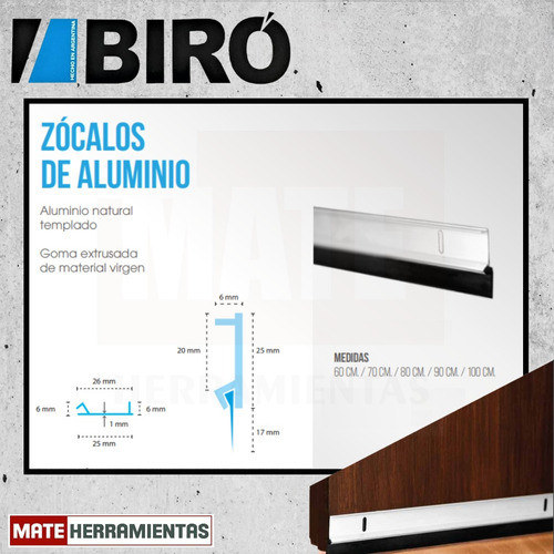 Zocalo Aluminio Puerta Burlete De Goma Reforzado 80 Cm Biro 1