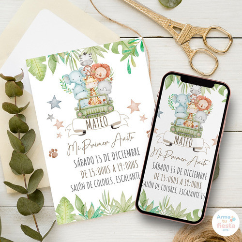 Kit Imprimible Animales Selva Safari Bebé Texto Editable 1