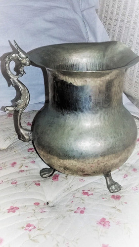 Antigua Jarra Criolla Con Asa De Fénix Metal Blanco 1