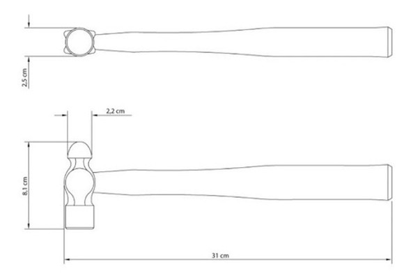 Martillo De Bola 200 Gramos Tramontina Mango Madera 1