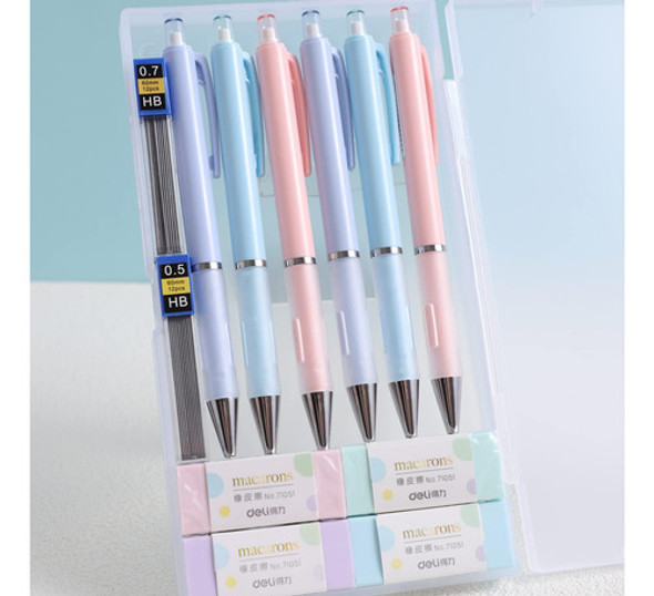 Wuxiprep 6 Portaminas Pastel 0,5 Y 0,7 Mm Escuela, Con 6 Hb, 1