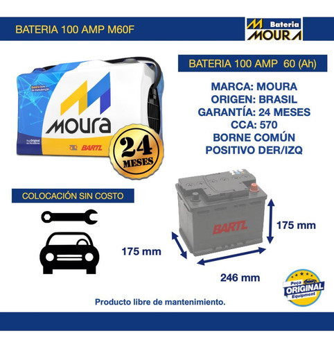 Bateria Moura 100 Amp  M60ad Garantía 24 M 60ah 1
