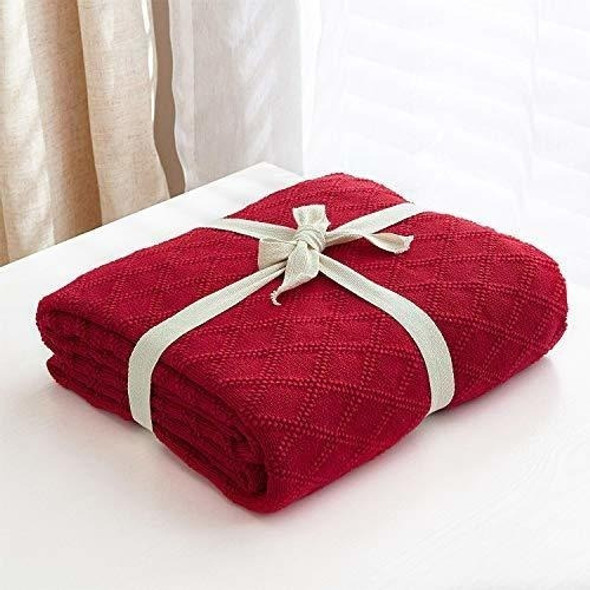 Ropa De Cama Longhui Algodon Vino Rojo Cable Manta Tejida P 1