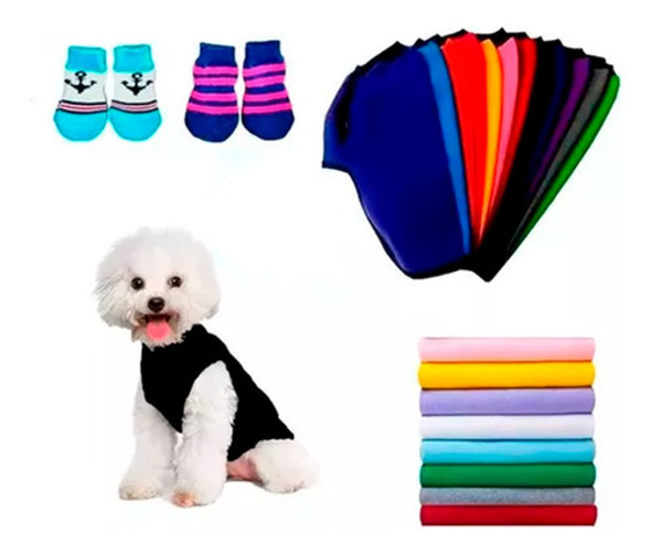 Poncho Abrigo Polar Mascota + Medias Talles Medianos Lisos 0