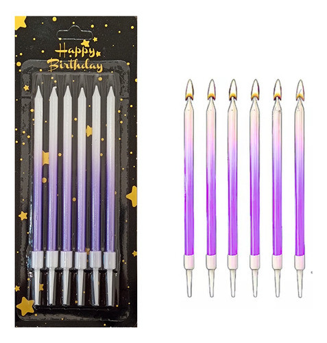 Velas Metalica Degrade Con Portavela X6 Unid Cumpleaños 0