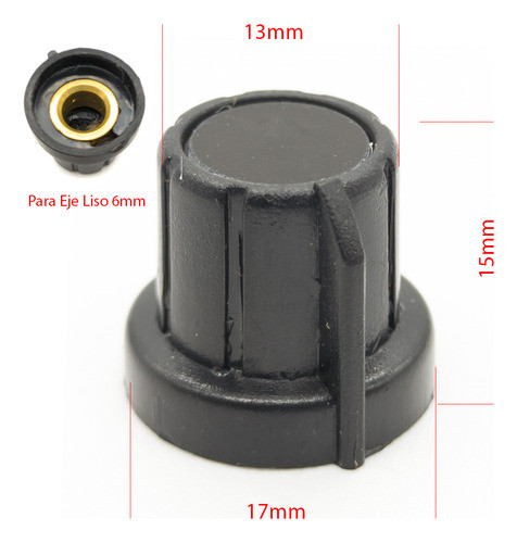 Perilla Potenciometro Negra 17mm X 14mm Buje Bronce 1