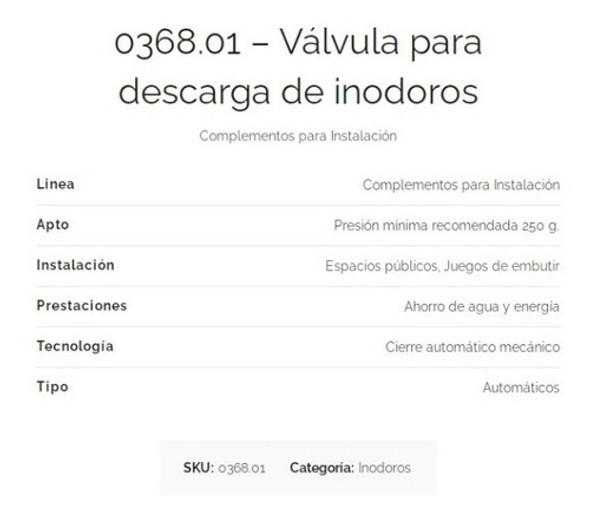 Valvula Descarga Automatica Para Inodoro Fv 368.01 1