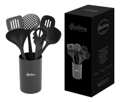 Set Hudson 6 Utensilios De Nylon Gris Oscuro Con Holder 0