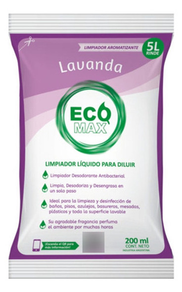 Desodorante Pisos Lavanda Ecomax 200ml. Rinde 5 Litros 0 Desodorante Pisos Lavanda Ecomax 200ml. Rinde 5 Litros 0
