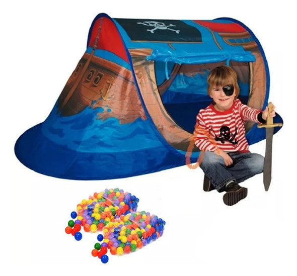 Carpa Casita Infantil Plegable Barco Pirata + 50 Pelotas 0