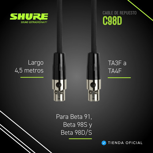 Cable Repuesto Shure C98d 4,5m Para Beta 91, Beta 98s Y D/s 1