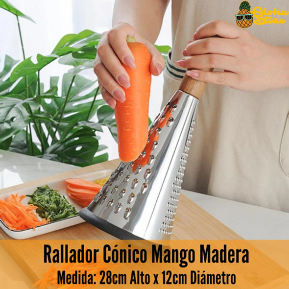 Rallador Cónico Acero Inoxidable Mango Madera Base Silicona 1 Rallador Cónico Acero Inoxidable Mango Madera Base Silicona 1