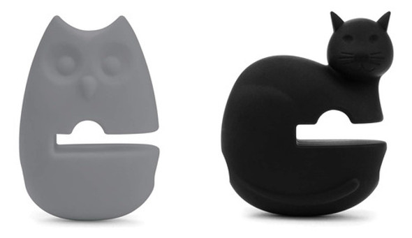 Soporte Cucharas Silicona, Conjunto 2, 7 Cm, Gris Y Negro 0