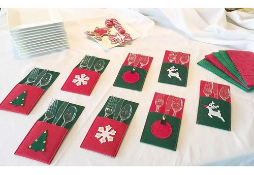 Pack 8 Porta Cubiertos De Navidad  De Fieltro 1