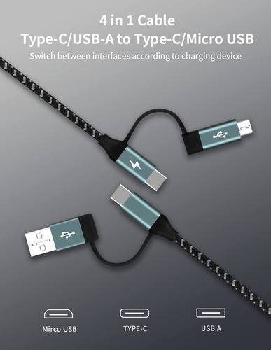 Momax Cable De Carga Rpida Multiusb C, 4 En 1 Usb C/usb A A 1
