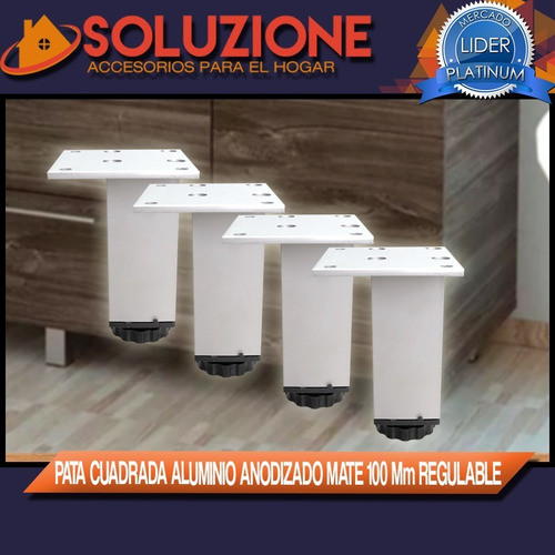 Pata Cuadrada 100 Mm Regulablealuminio Anodizado Mate  Unica 1