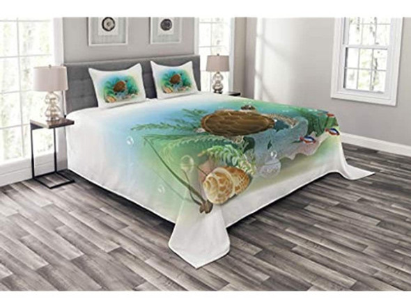 Ambesonne Ocean Bedspread, Sea Turtle Nada En The Ocean Trop 0