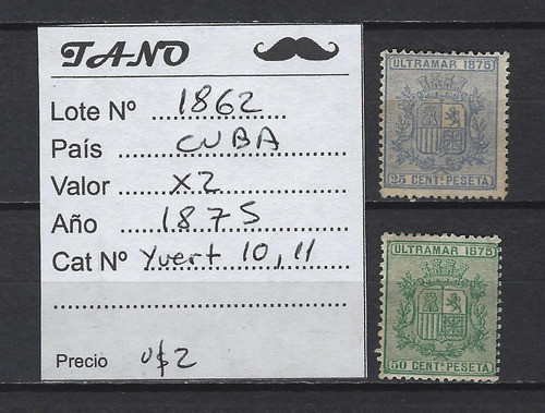 Lote1862 Centroamérica X2 Estampillas Año 1875 Yvert# 10/11 1