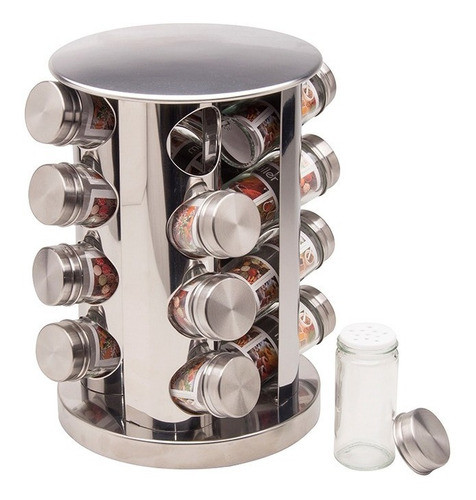 Especiero 16 Frascos De Vidrio Giratorio Acero Inoxidable 0