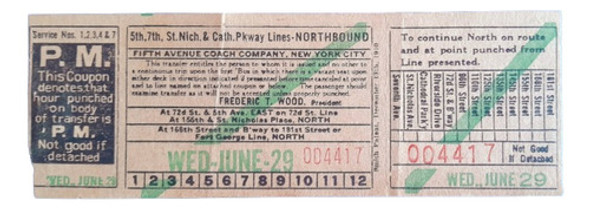 L3 - Boleto Ticket Del Tramway De New York Circa 1927 0 L3 - Boleto Ticket Del Tramway De New York Circa 1927 0