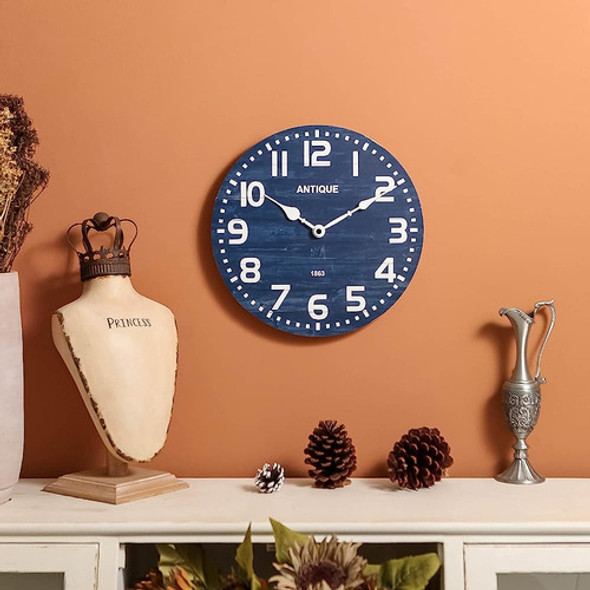 Nikky Home Reloj De Pared De Madera Rústica Azul Marino - 12 1 Nikky Home Reloj De Pared De Madera Rústica Azul Marino - 12 1