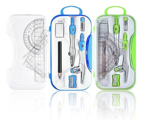 2 Juegos De Geometria Completo De 10 Piezas Con Estuche A/v 0