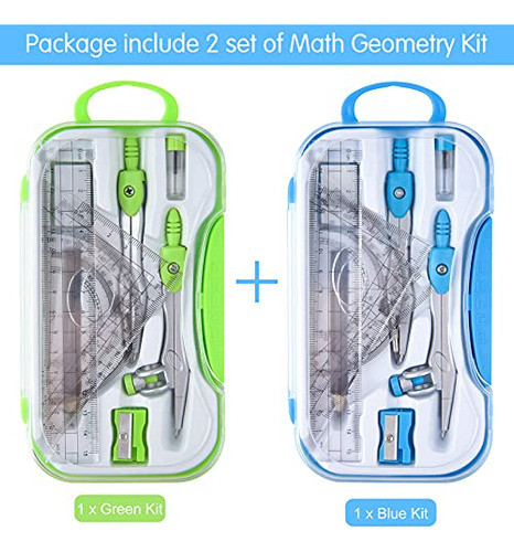 2 Juegos De Geometria Completo De 10 Piezas Con Estuche A/v 1