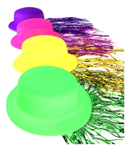 Bombín Fluo Con Pelo Metalizado X24 Und Fiestas Cotillón 1