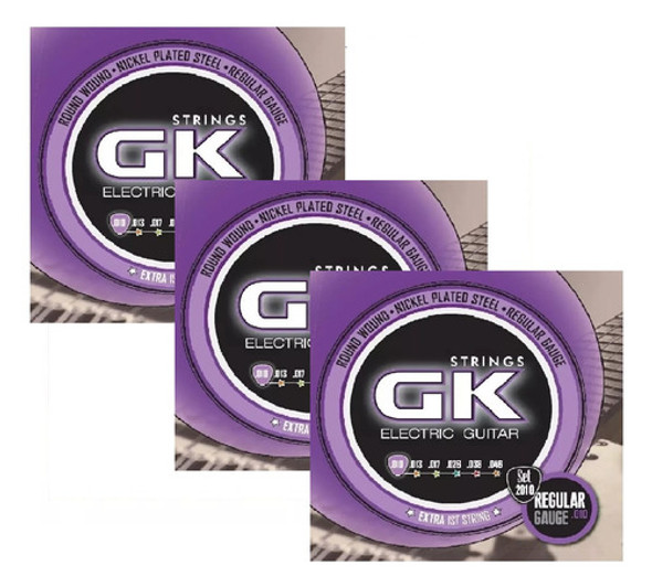 Combo 3 Encordado Gk Guit Electr Calibre Regular +1ra 010 53 0