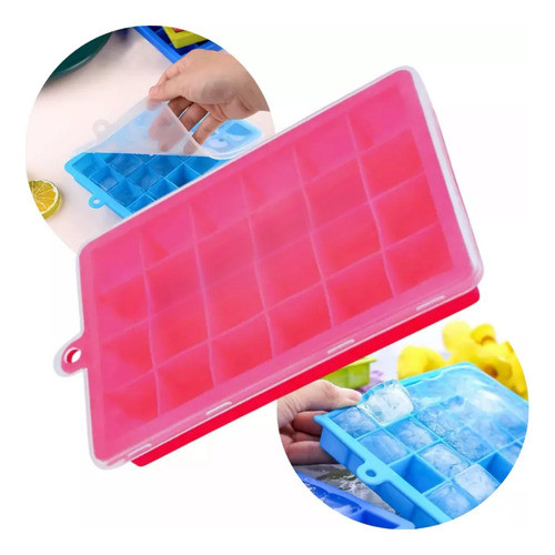 Cubitera Molde Silicona Hielo Hielera Cubetera Tapa Apilable 0