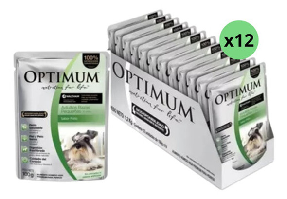 Alimento Pouch Optimum Perro Adultos Pequeño Pollo 100grx12u 0