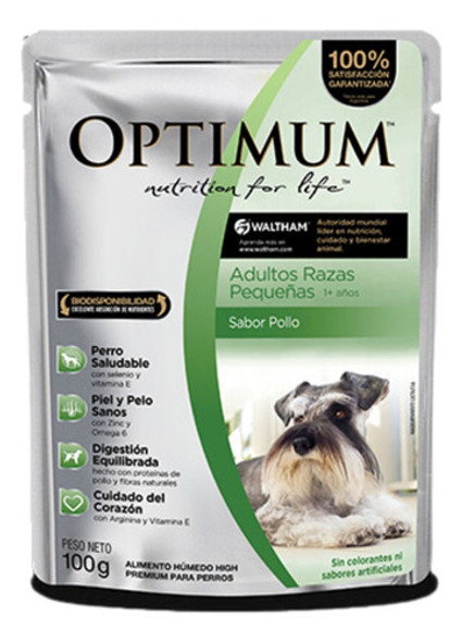 Alimento Pouch Optimum Perro Adultos Pequeño Pollo 100grx12u 1