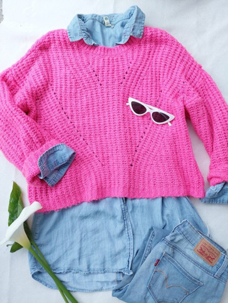 Buzo Sweater Tejido Fucsia Neón Stradivarius Talle S 0 Buzo Sweater Tejido Fucsia Neón Stradivarius Talle S 0