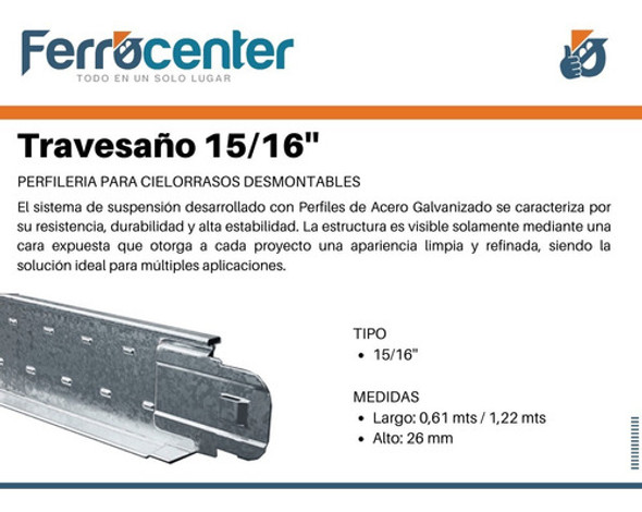 Perfil Travesaño 15/16'' - 0,61 Mts Cielorraso Desmontable 1