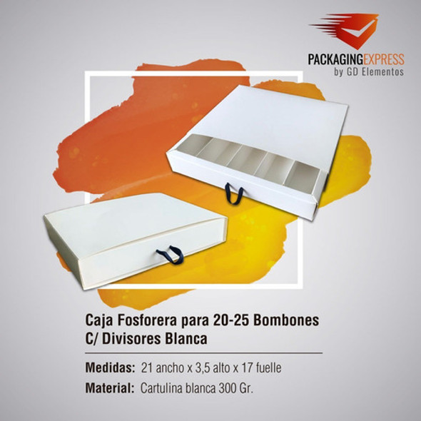 Caja Para Bombones Fosforera Divisor 20/25 U Blanca Pack X25 1