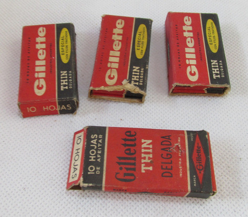 4 Antiguas Cajas Hojitas Afeitar Gillette Thin No Completa 1