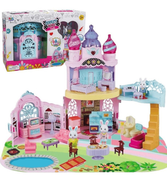 Playset Castillo Familia Conejos Luz Muebles Y Accesorios 0