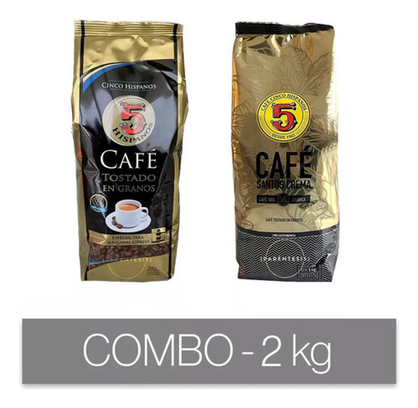 Combo 2 Kg Cafe En Granos Tostado Espresso Y Santos Crema 0
